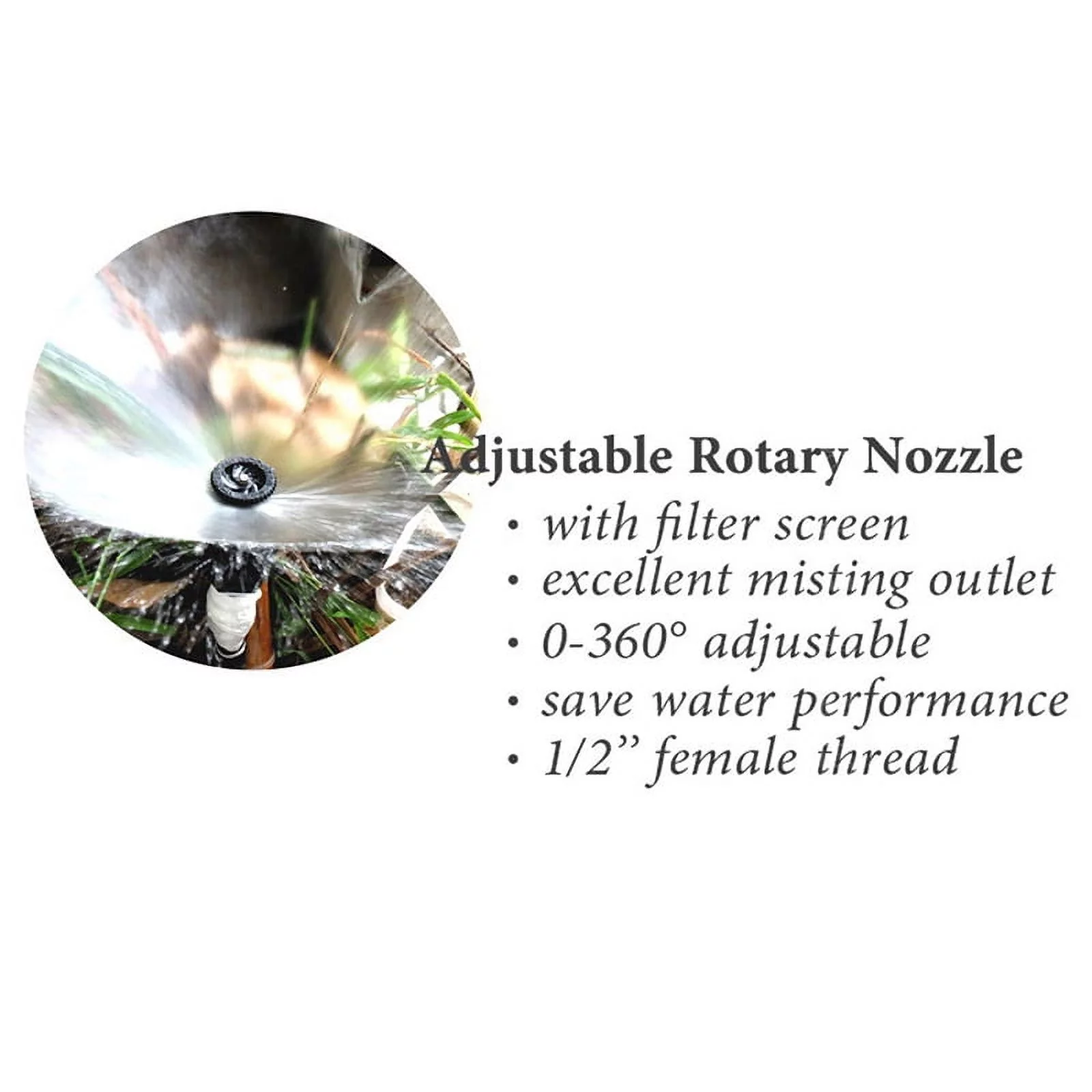 1/2'' Female Misting Sprinkler Garden Lawn Water Spray Adjustable Rotary Nozzle