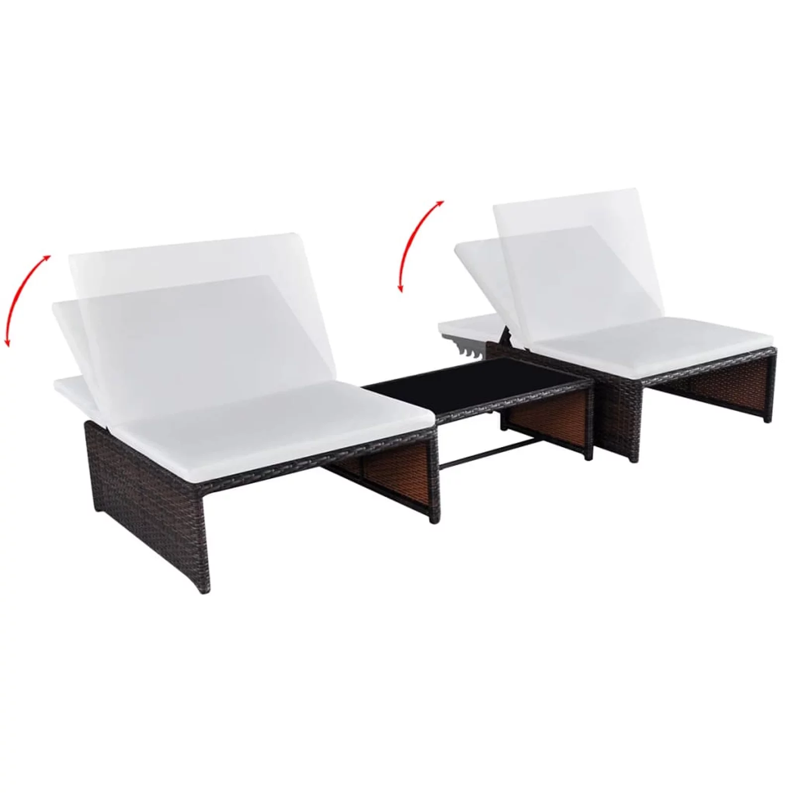 Carevas Sun Loungers 2 pcs with Table Poly Rattan Brown