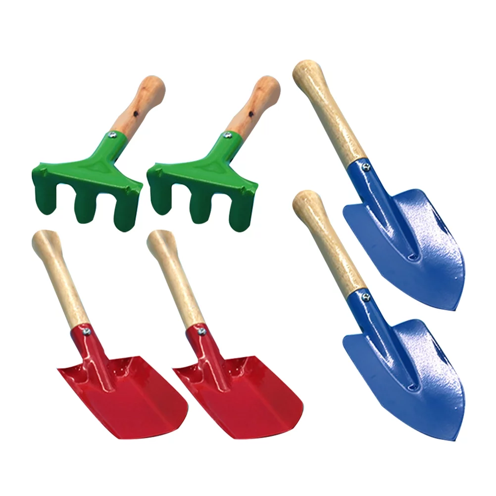 TINKSKY 6PCS Children Garden Tool Iron Shovel Trowel Rake with Wooden Handle for Kids Child Girl
