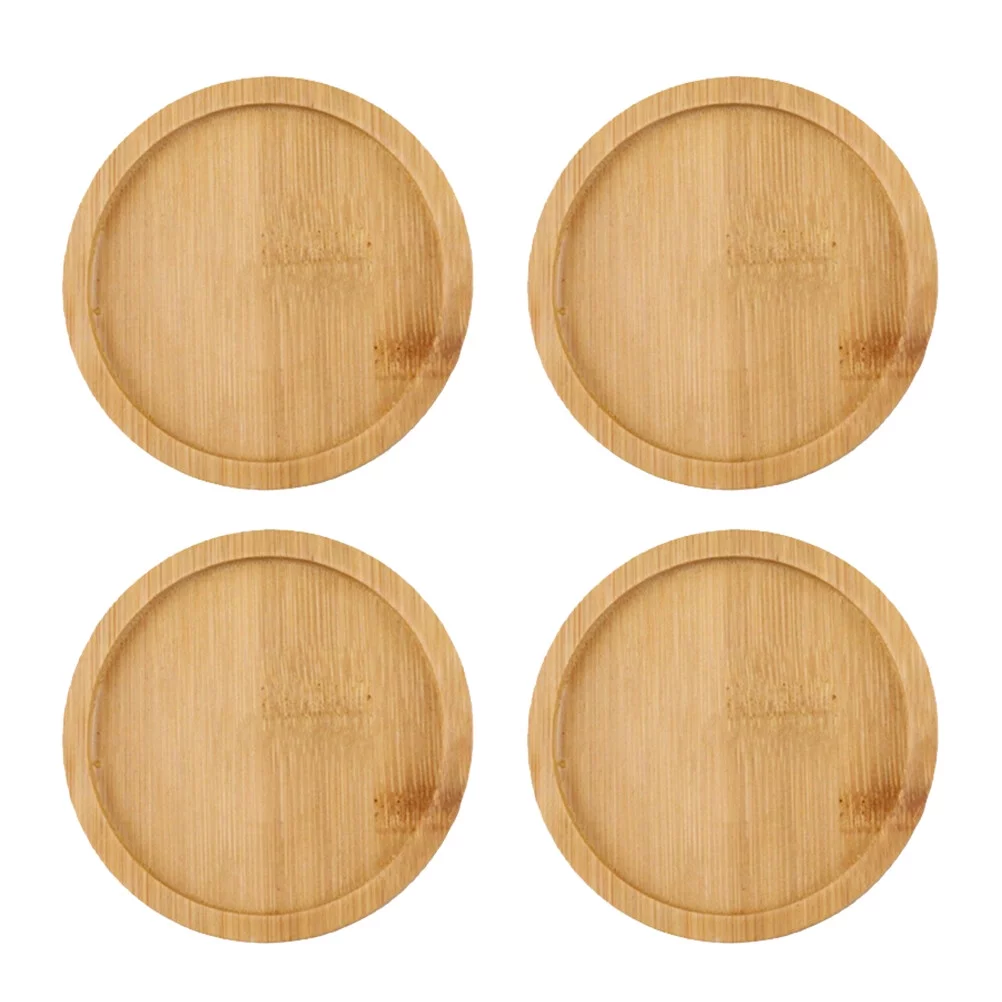 Gongxipen 4pcs Bamboo Round Flower Pot Tray Bonsai Succulent Plant Saucer for Indoor & Outdoor Plants 7.5x7.5cm