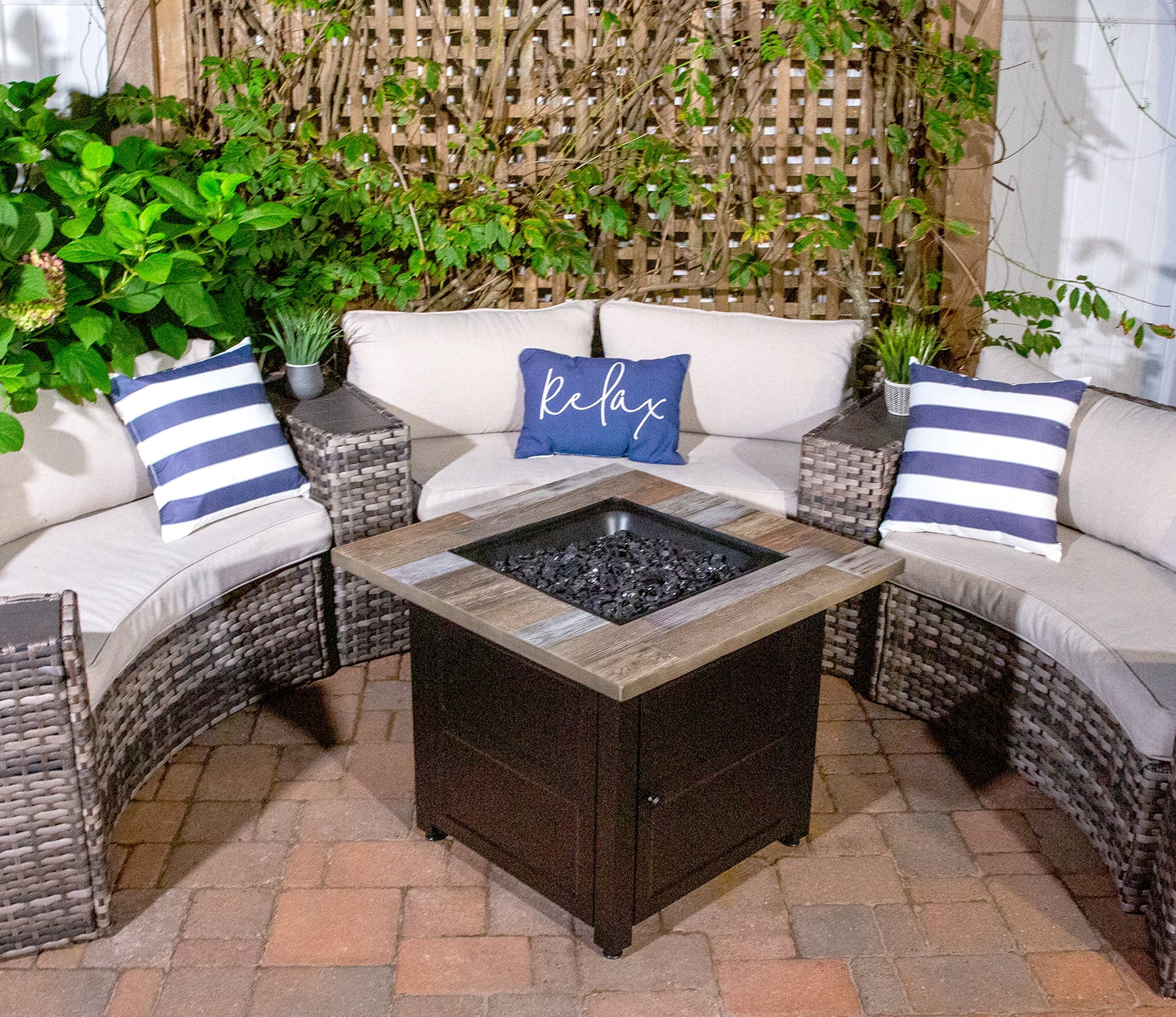 Endless Summer GAD15298ES 30 in. The Cayden Square Gas Fire Table with Printed Cement Resin Mantel