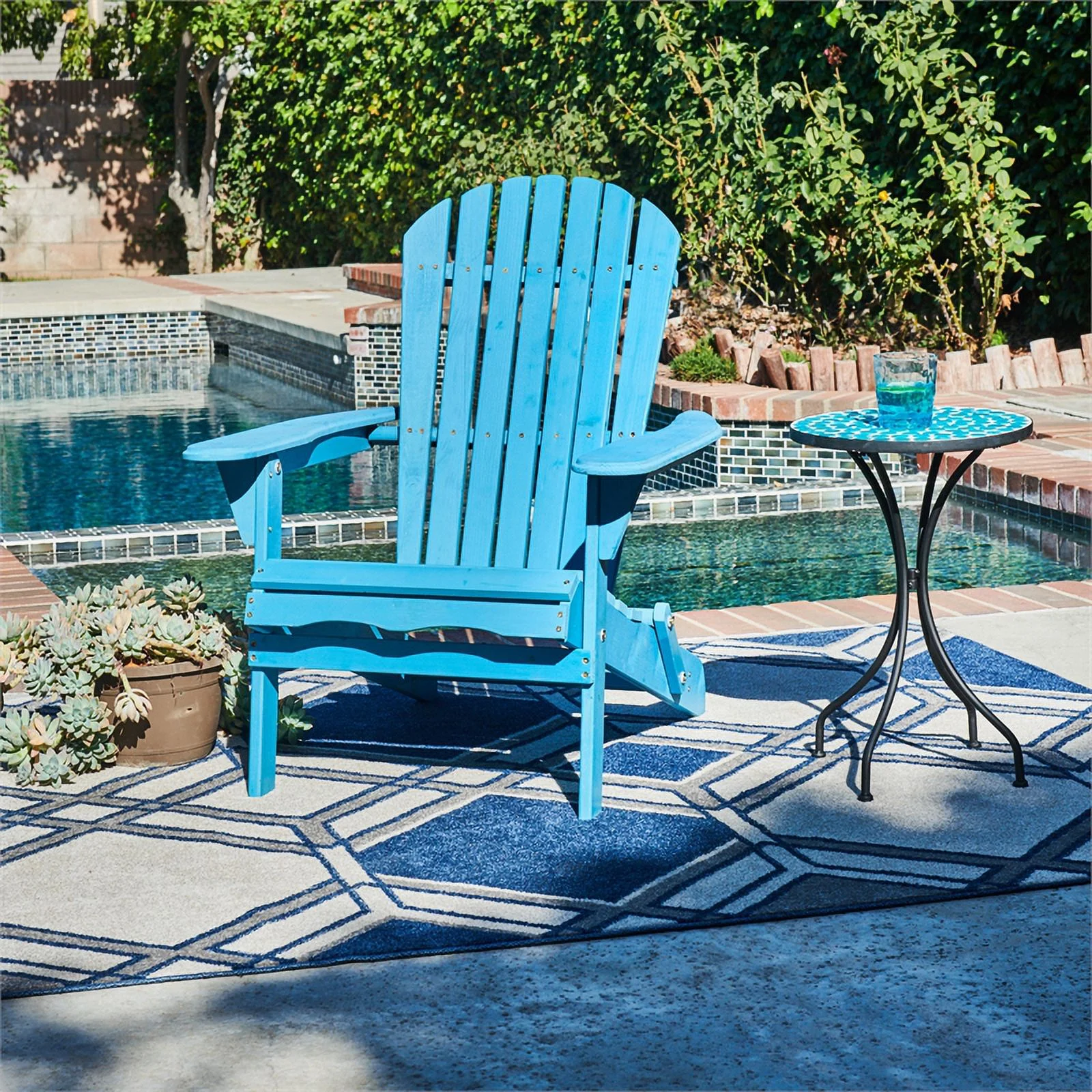 Thy-Hom Villartet Solid Wood Classic Adirondack Outdoor Folding Chair Blue