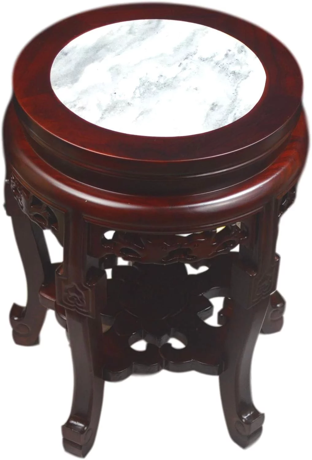 QUGDXVBN Classic Wooden Round Table  Marble Stone Top  Coffee Tea Table  Planter Stand Plant Pot Display Stand Lamp Table (17")