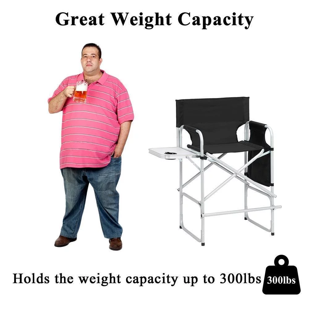 Tall Directors Chair Black Aluminum Folding Chair Outdoor Indoor With Cup Holder