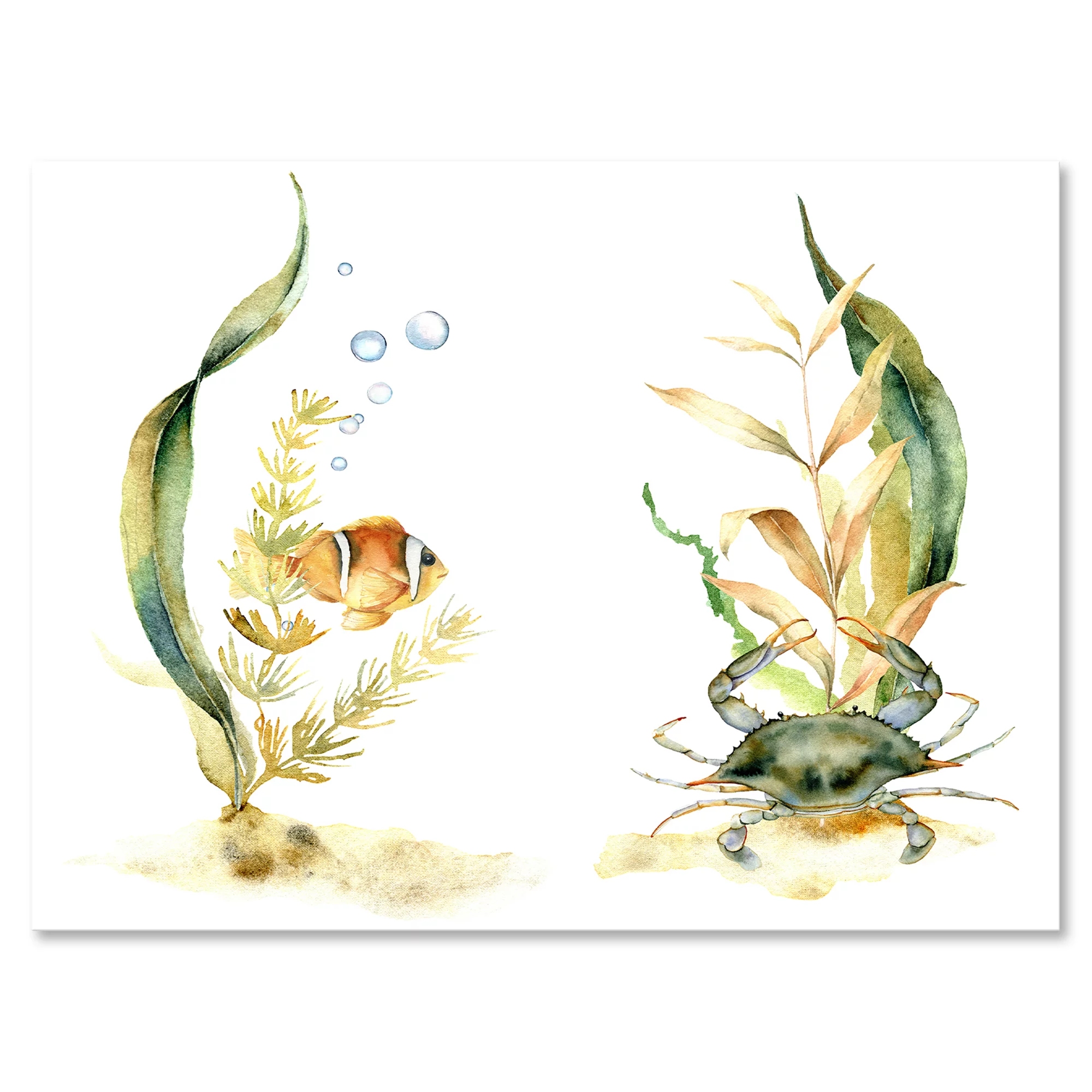Designart ' Tropical Fish With Air Bubble and Algae ' Traditional Canvas Wall Art Print