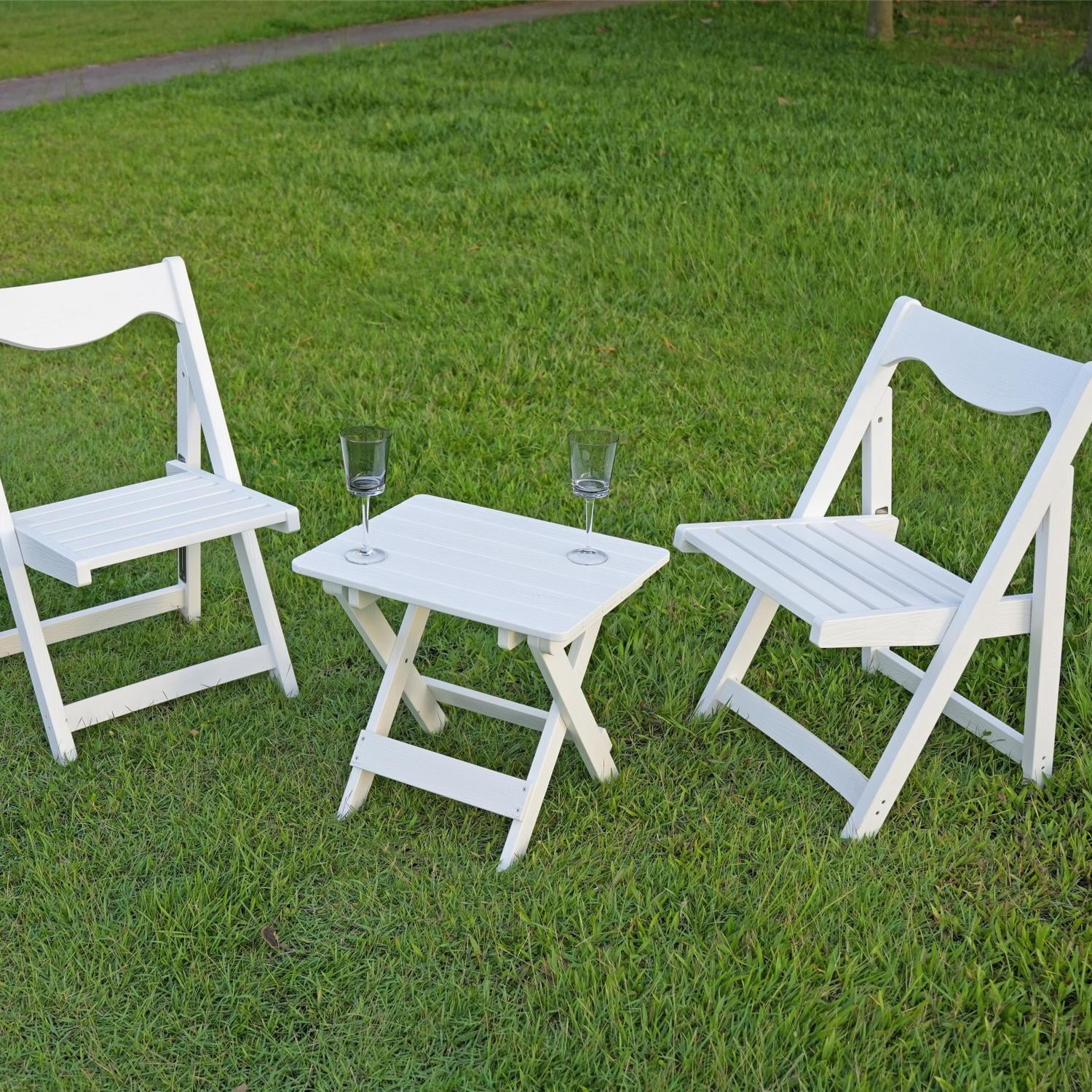 HIPS Foldable Small Table and Chair Set with 2 Chairs and Rectangular Table White