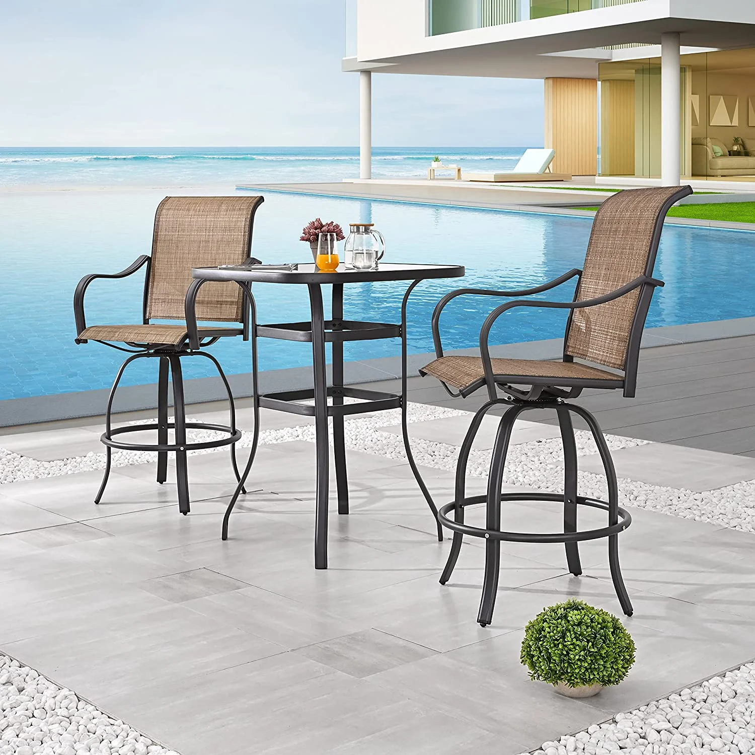 3 Piece Outdoor Bar Set with Table  Chairs, Patio Bistro Set Bar Height