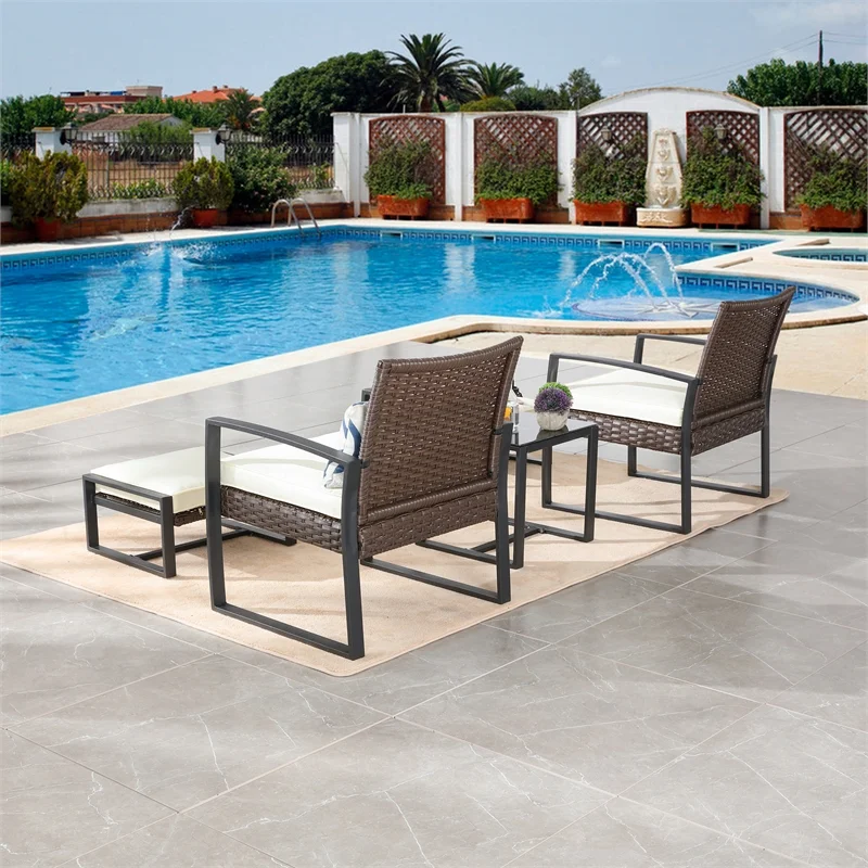 Patio Festival 5-Piece Resin Wicker Conversation Set in Off White and Brown