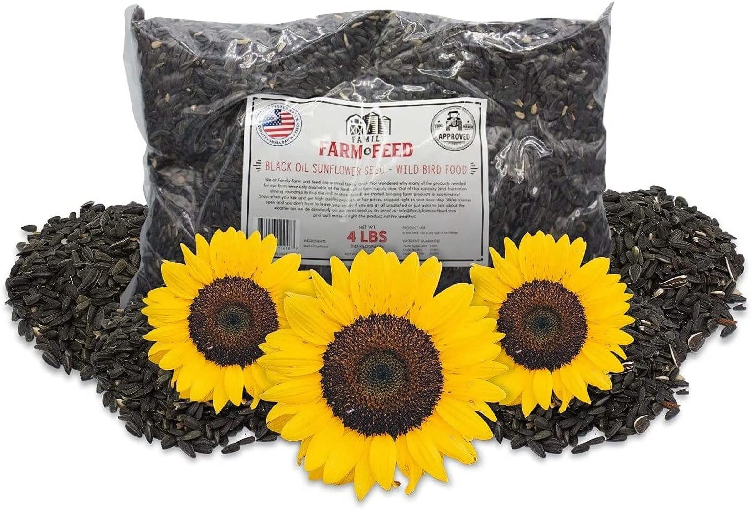 FAMILY FARM AND FEED , Four Season , Black Oil Sunflower Seed , 4 Pounds , Wild Bird Food , Backyard Songbird Sunflowers