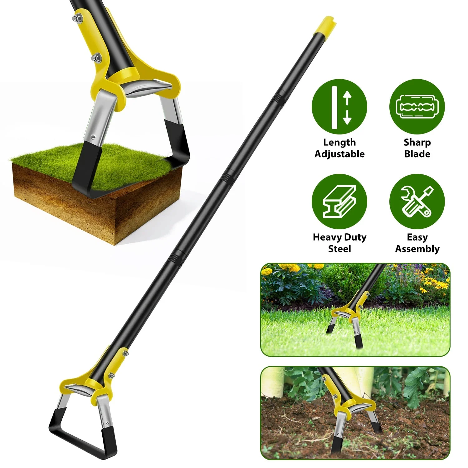 iMounTEK 60in Adjustable Handheld Scuffle Loop Hoe Gardening Weeder Cultivator Weeding Rake for Weeding