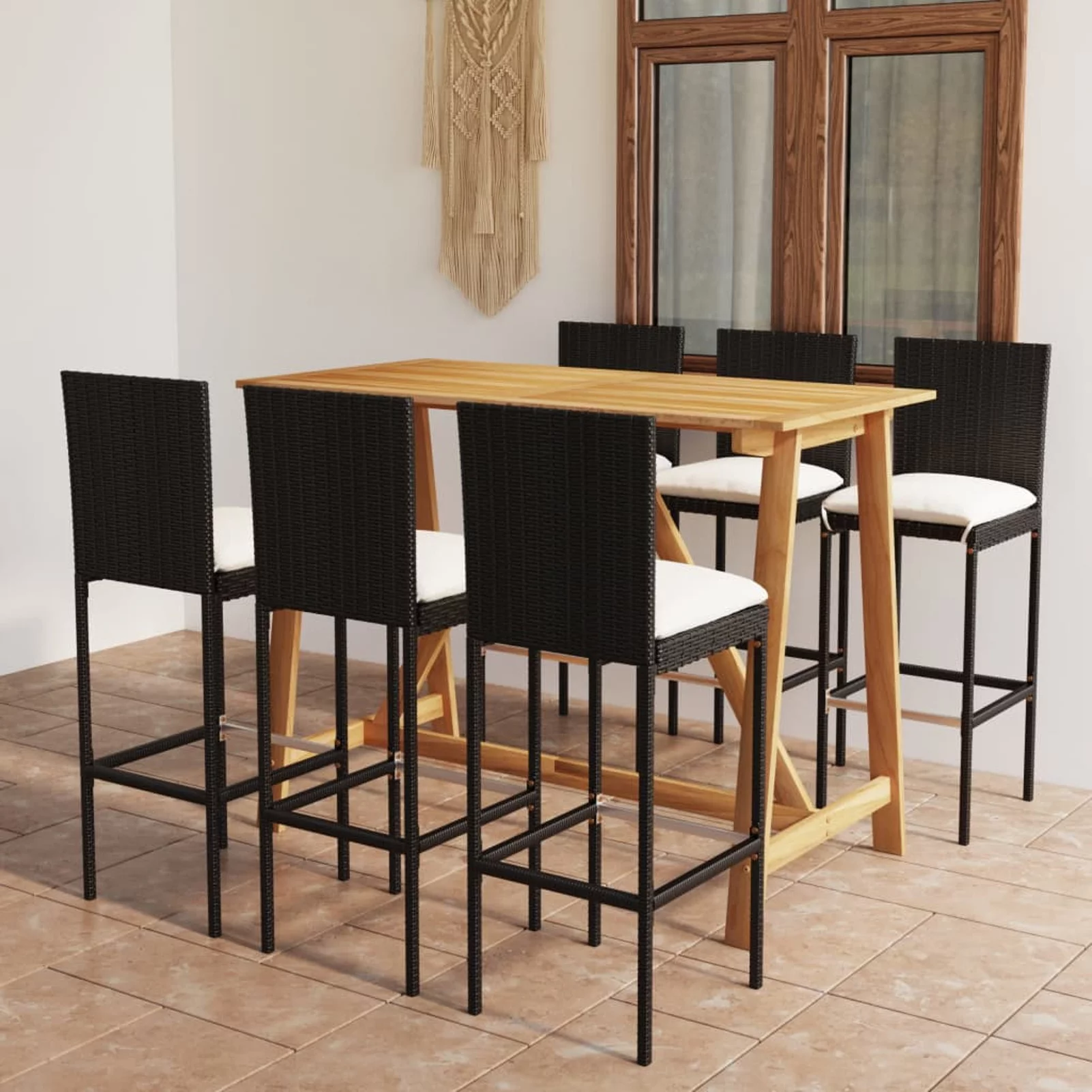 Dcenta 7 Piece Patio Bar Set with Cushions Black