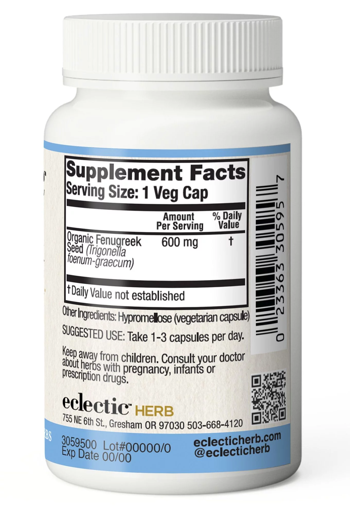 Eclectic Herb Herb, Fenugreek, 600 mg, 50 Veg Caps