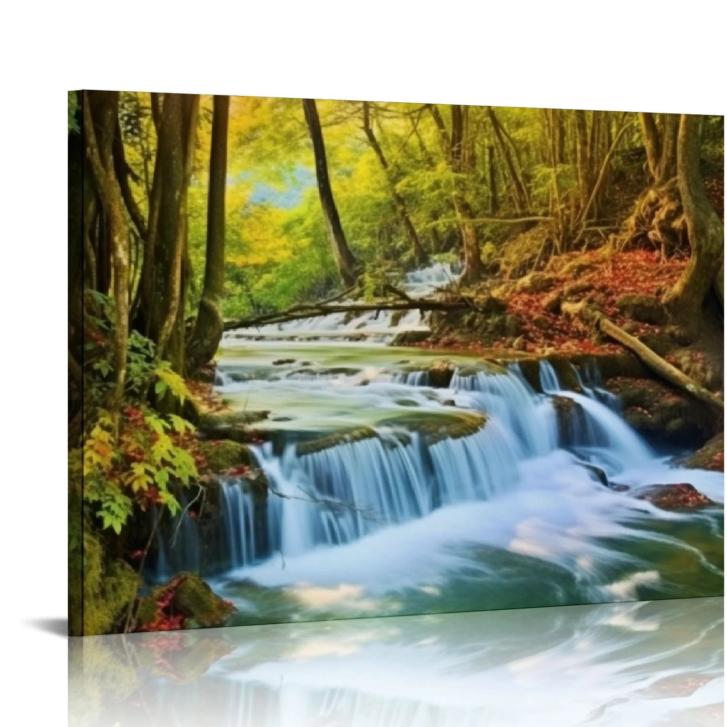 PIKWEEK  Waterfall and Fall Canvas Wall Art for Home Decor Waterfall and Stream in The Tropical Forest Scenery Wall Picture Print On Canvas HD Giclee Artwork