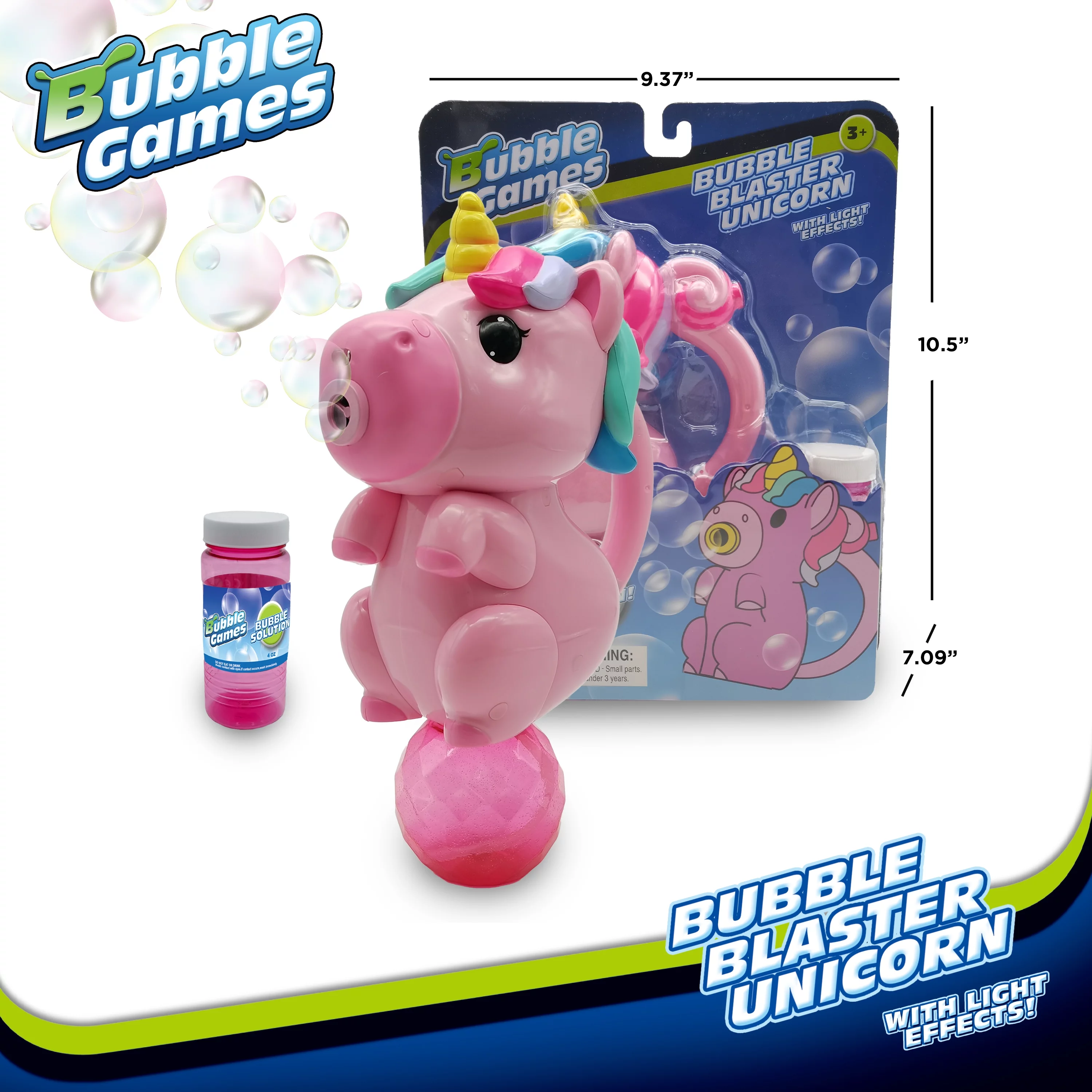 Bubble Gun with Light-Up Action, Bubble Refill Solution, and Pink Unicorn Style, Bubble Blower for Bubble Blaster Party Favors, Summer Toy, Outdoors Activity, Easter, Birthday Gift