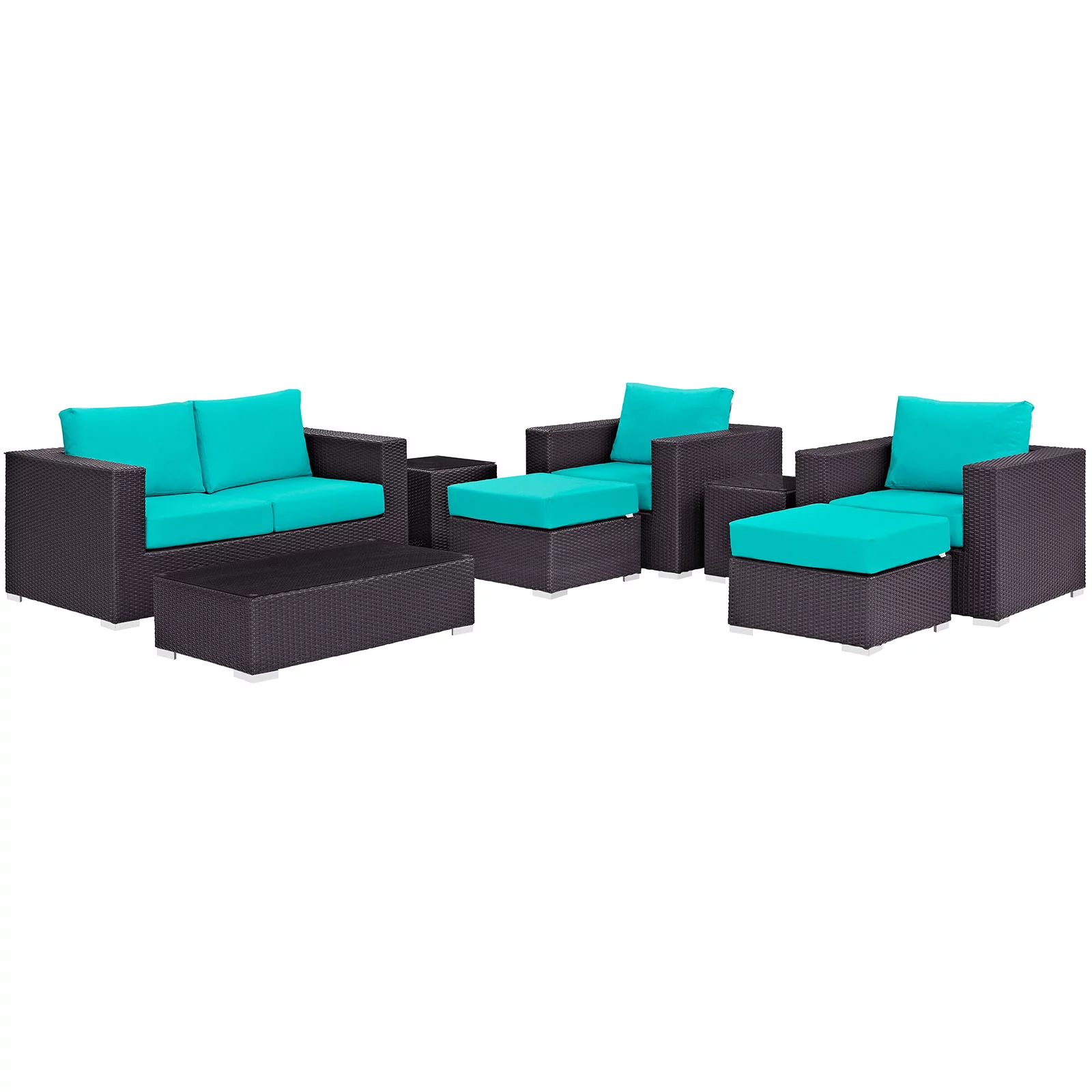 Lounge Sectional Sofa Table Set, Blue, Rattan, Wicker, Outdoor Patio Balcony Cafe Bistro Garden Hospitality Restaurant, Modern Contemporary HB32878