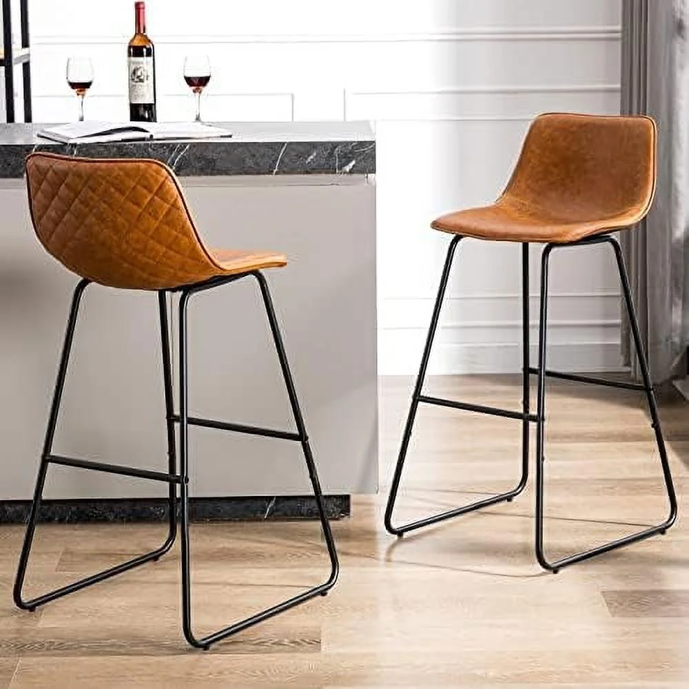 YPDCHB Urban Armless  Chairs  Modern Industrial Faux Leather Dining Chairs  Barstools with Backs Quilting Tall Stool for Kitchen Counter Home and Restaurants Indoor Outdoor 30" Whisky