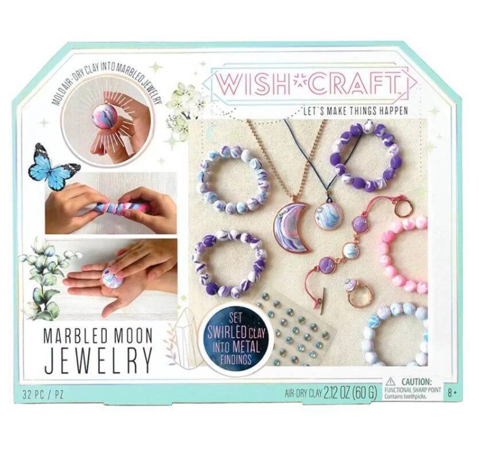 Bright Stripes WishCraft DIY Marble Moon Clay Jewelry Kit Create Your Own Marbled Jewelry with Air-Dry Clay and Rose Gold Colored Findings