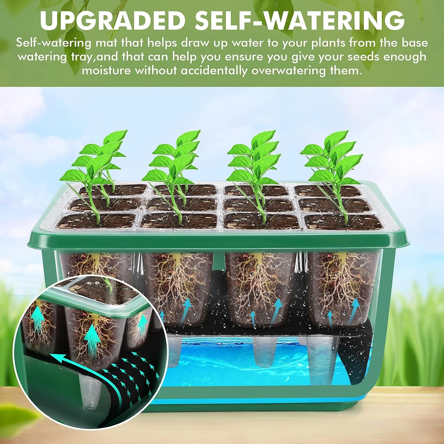 Seed Starter Tray,10 Packs 120 Cells Self Watering Seedling Starter Trays with Adjustable Humidity Domes, 4.25 inch Taller Seed Starter Kit with Heightened Lids for Greenhouse & Gardens, Green (z11)