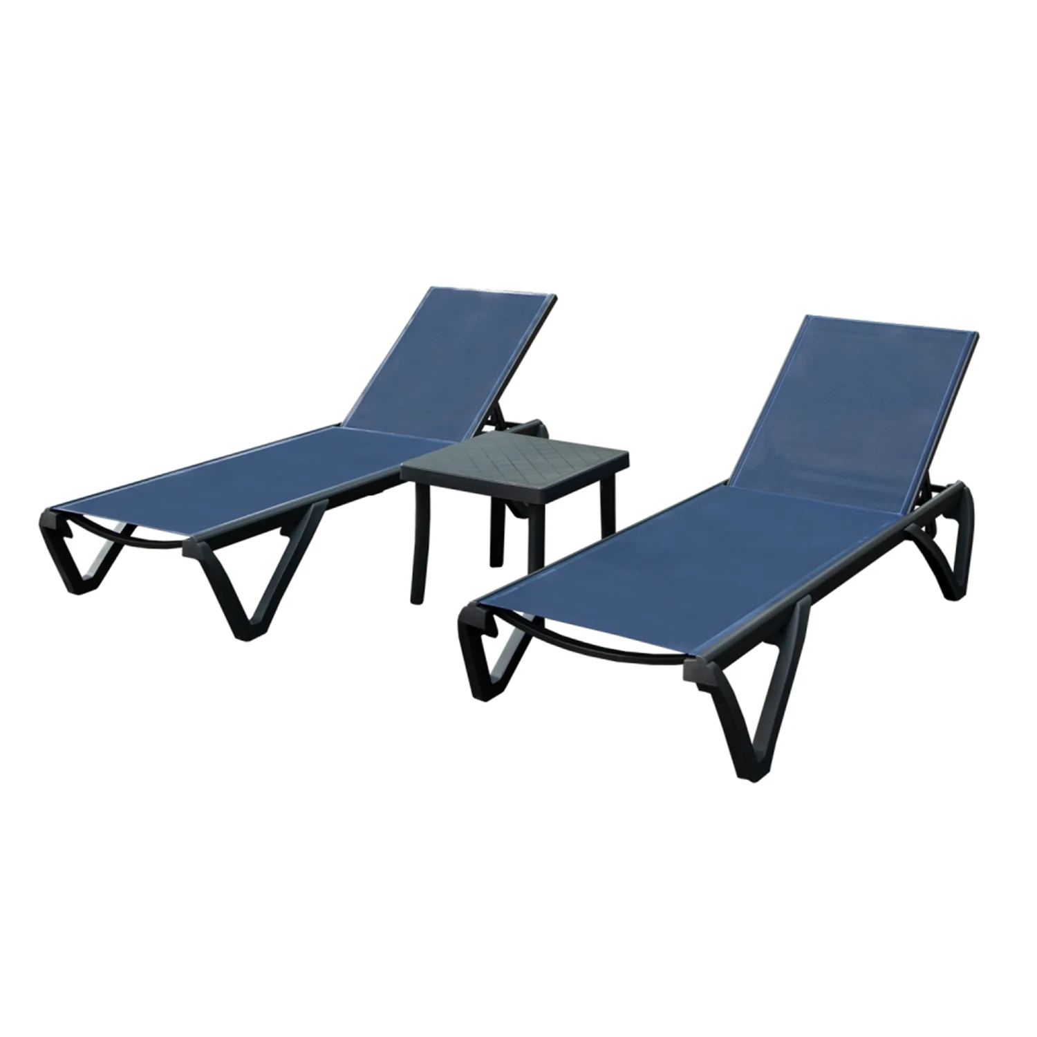 GFCIJMBD Outdoor Lounge Chair  Aluminum Plastic Patio Chaise Lounge with  & 5 Position Adjustable Backrest & Wheels  All Weather Reclining Chair for Outside Beach Poolside Lawn  Navy Blue
