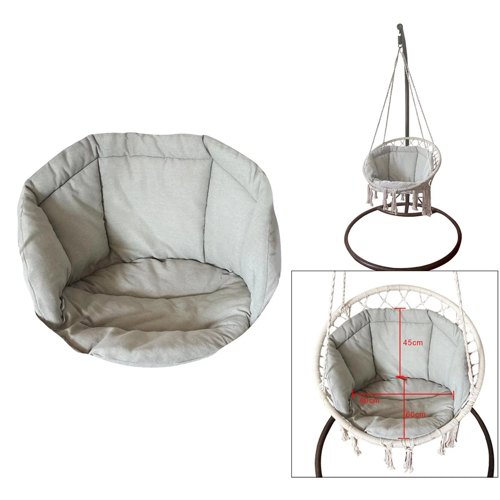 CUTICATE Swing Chair Seat Cushion Garden Rocking Hammock Cradle Pads Wicker Tear Drop Hanging Chair Home Bedroom Yard Deck Gray