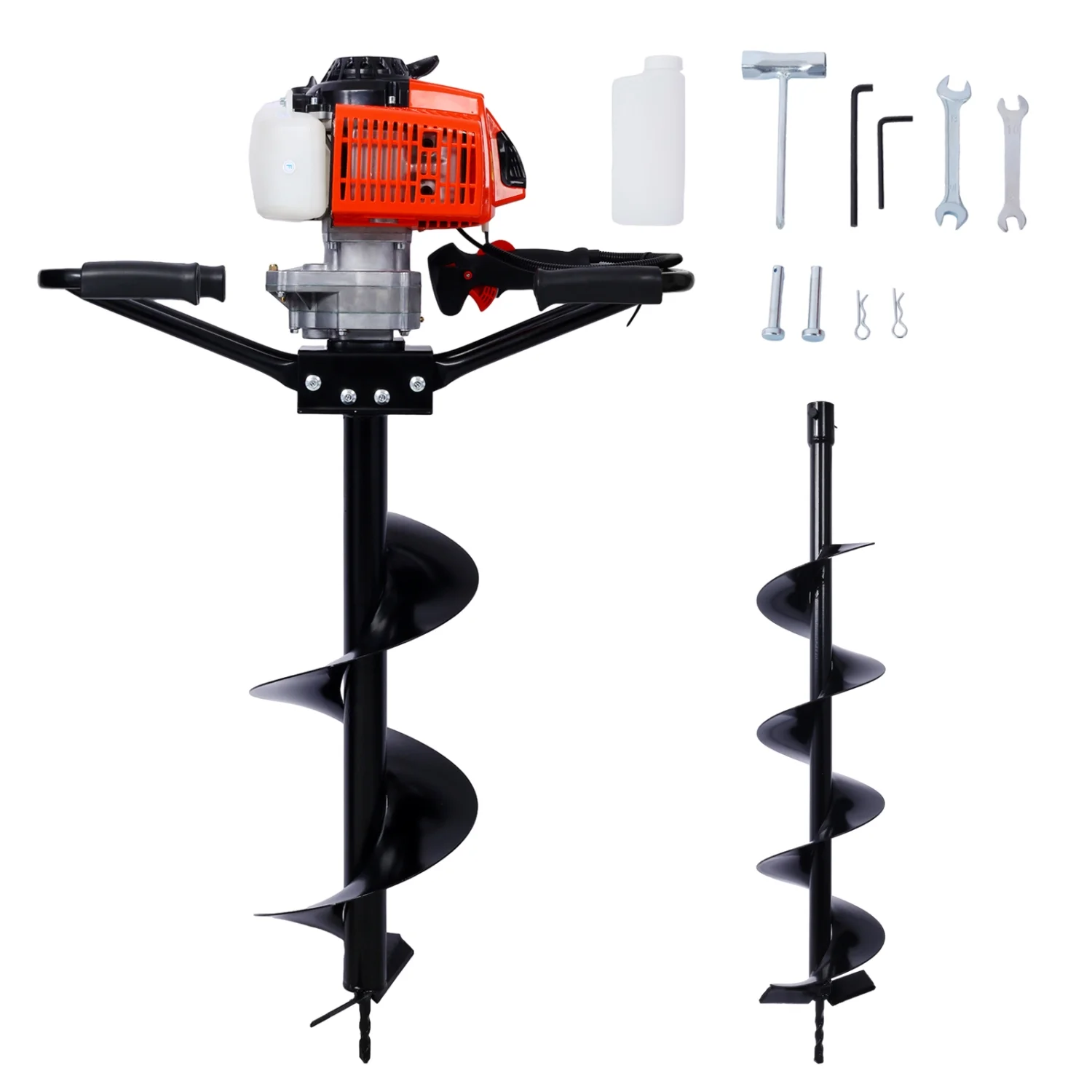 Efficient and Powerful Gas-Powered Two-Person Handle Post Hole Digger with 2.7HP 63cc Engine - Ideal for Digging Operations. EPA Compliant  2-Stroke Auger Digging Drill  3/4” Shaft Size.