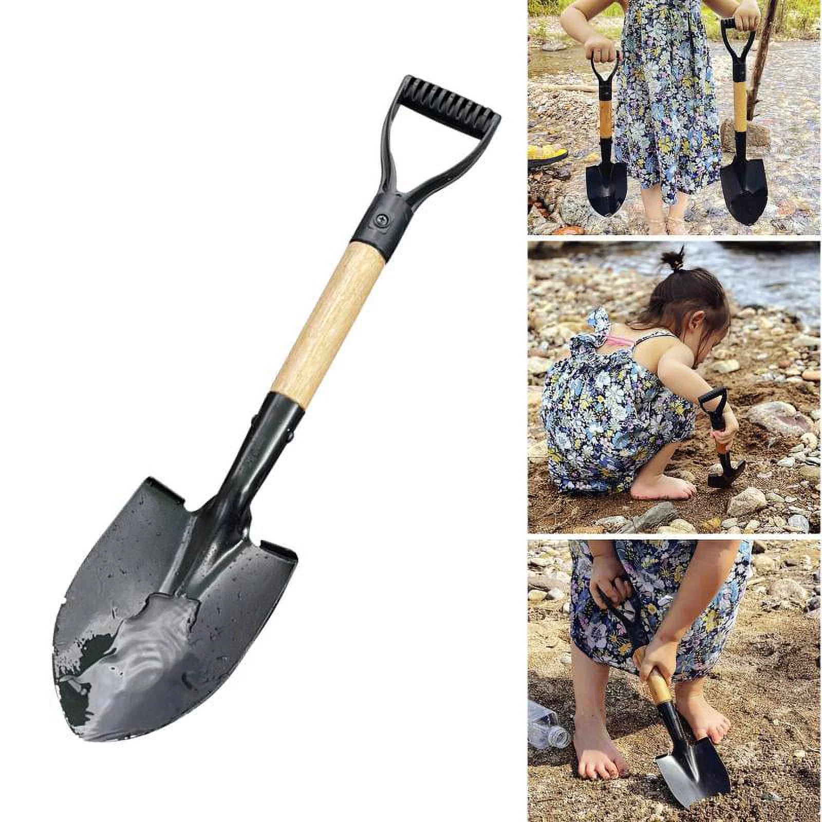 Outdoor Camping Shovel, Entrenching Tool Spade Shovel with Wood Long Handle, Gardening Planting Metal Shovel for Adults - L