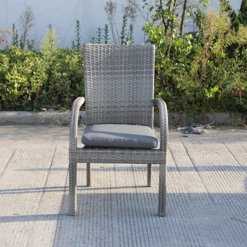 Buumin Balcones Outdoor Wicker Dining Chairs With Cushions, Set of 8, Gray/Dark Gray