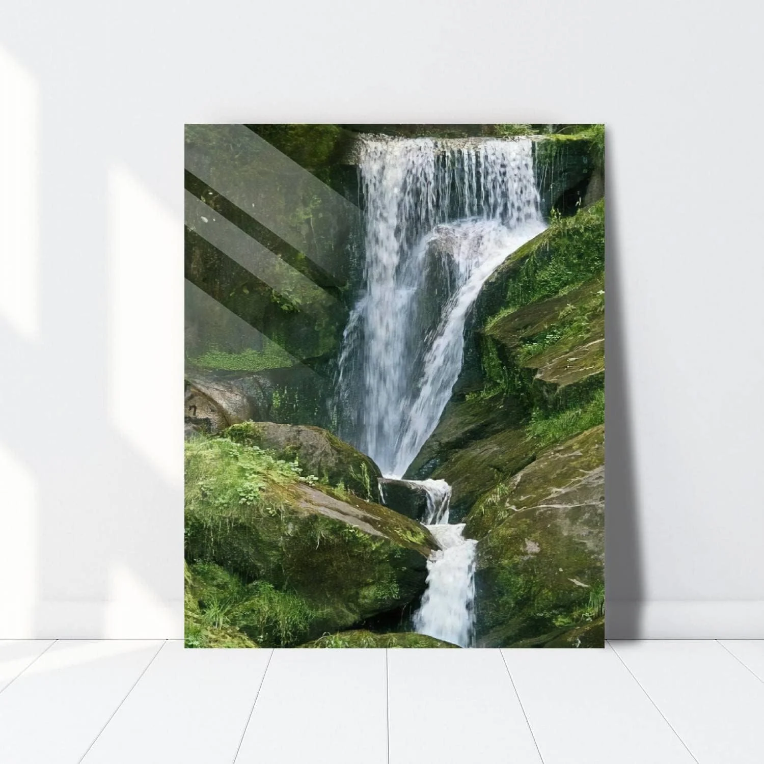 HelloGlass Tempered Glass Wall Art Decor Triberg Waterfalls with overgrown stones Prints On Glass Paingting Picture Modern Artworks For Living Room Bedroom Office 12x8inch