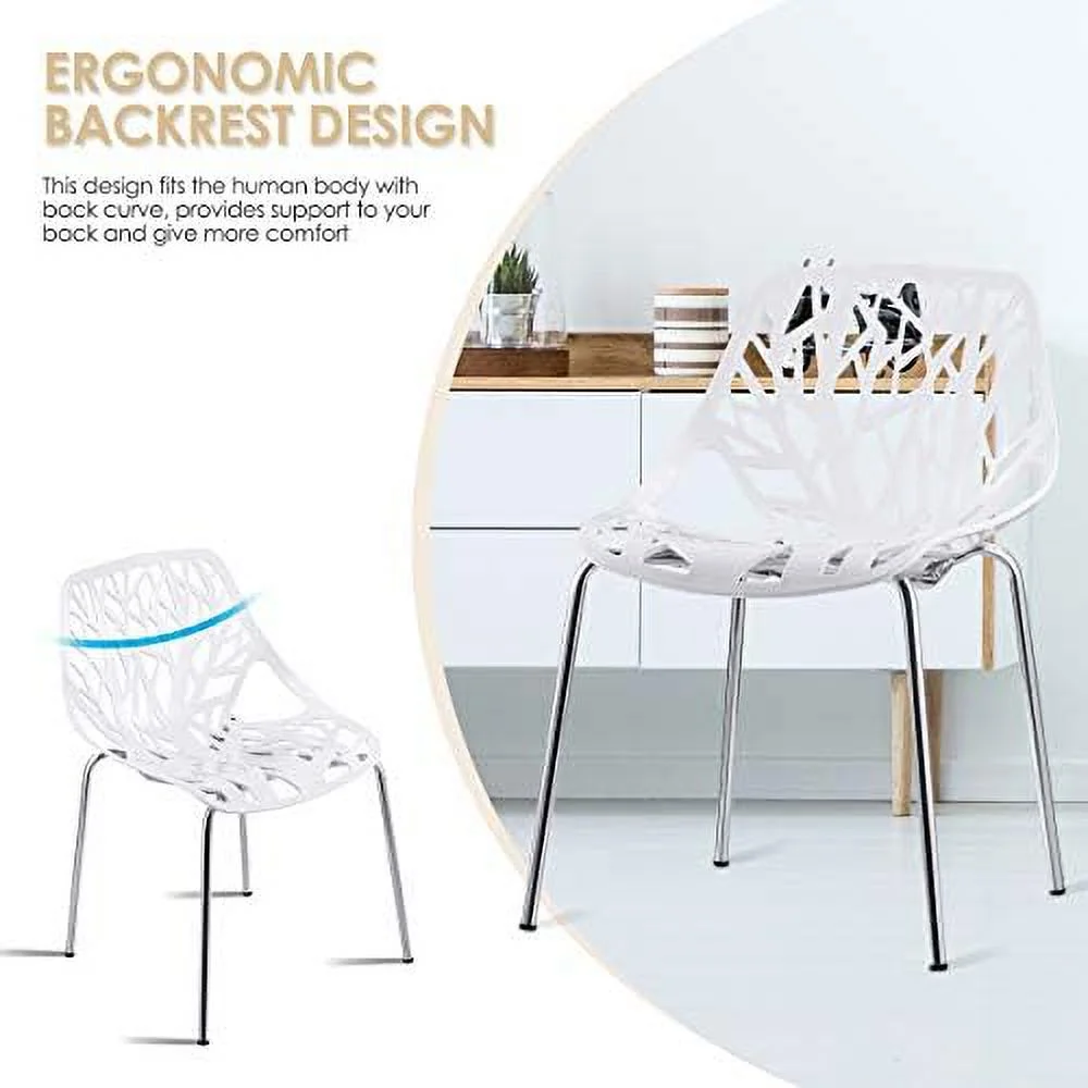LNSETGC Set of 6 Modern Dining Chairs w/Plastic Feet Pads Stackable Chair Geometric Style  Dining Side Chairs (6 Packs  White)