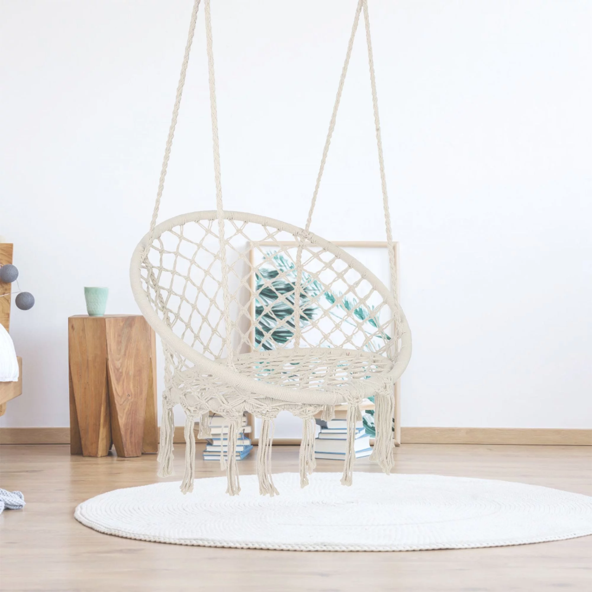 Perfect Garden Hammock Chair Macrame Handmade Hanging Cotton Rope Hammock Swing Chair for Indoor and Outdoor,Beige