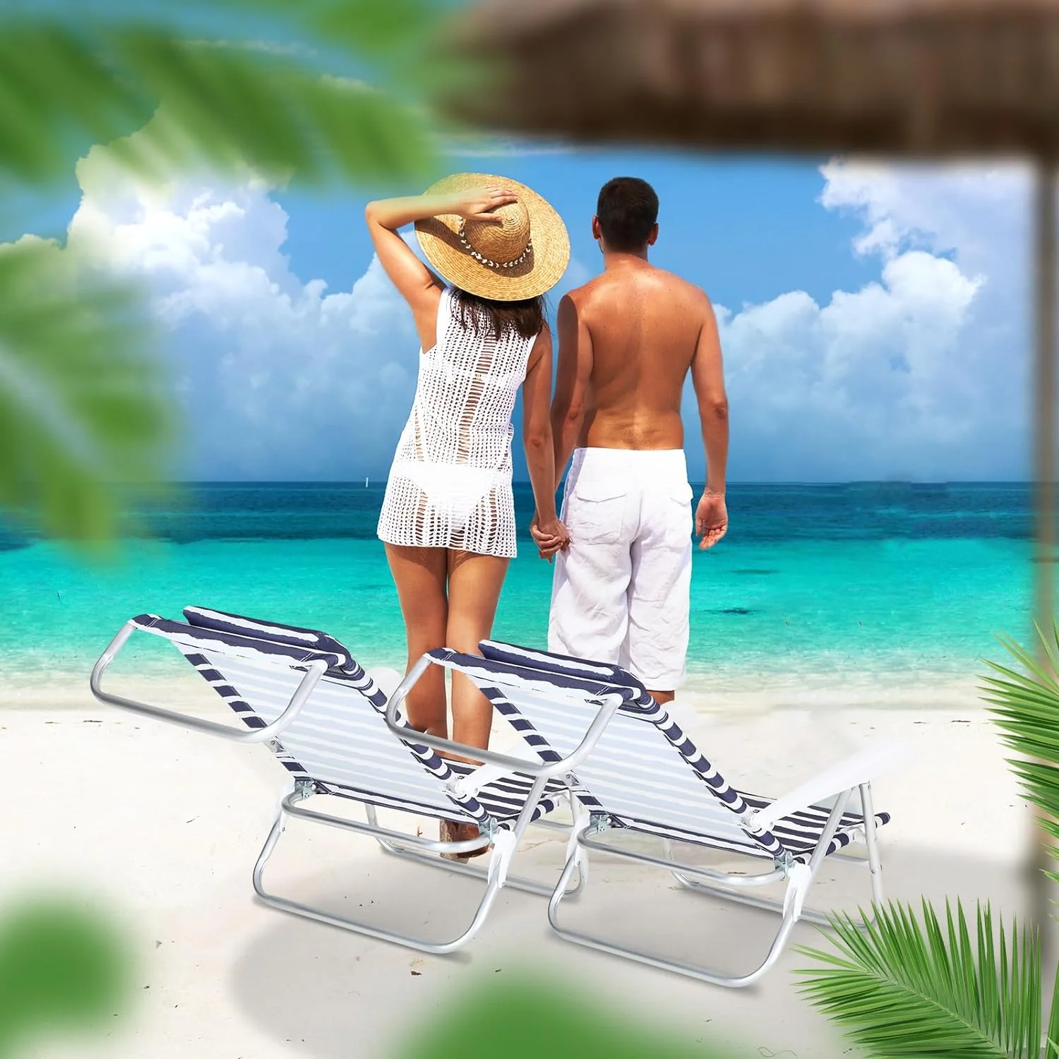 4 Pack Beach Chairs Set, Folding Beach Chairs with with 6 Adjustable Position, Beach Chairs for Adults, Sling Camping Heavy Duty Beach Chairs for Fishing, Travelling, Beach, Yard, Lawn