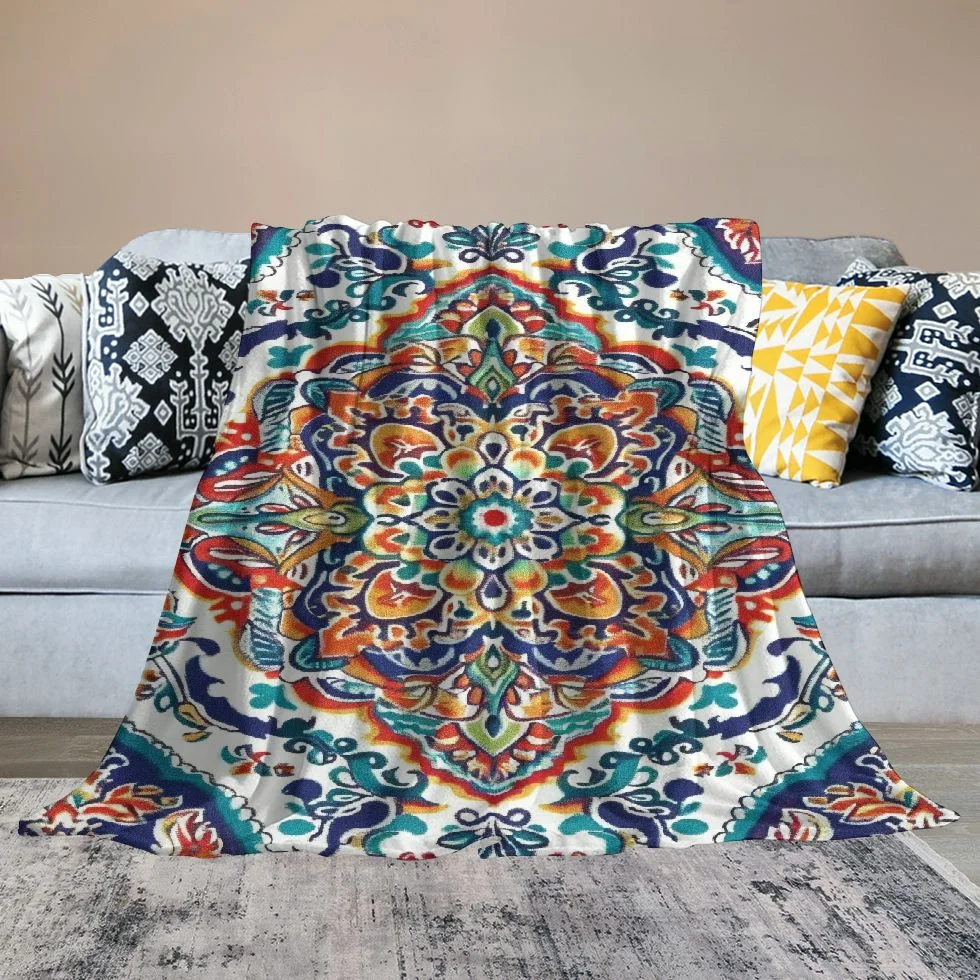 Lzatpd  Bohemian Throw Blanket Indian Floral Paisley Medallion Pattern Retro Ethnic Mandala Ornament Cozy Throw Blanket for Couch Bed Sofa Car Soft Throw Blanket Flannel
