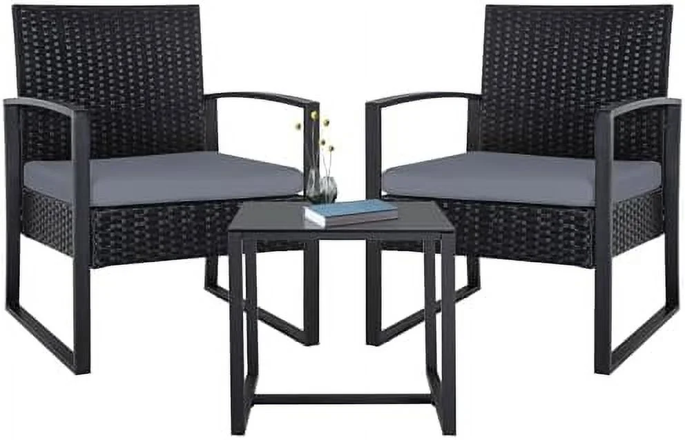 ZFGSUIJN 3 Pieces Patio Bistro Sets  Outdoor Wicker  Set Rattan Conversation with Coffee  for Yard Balcony Garden Brown