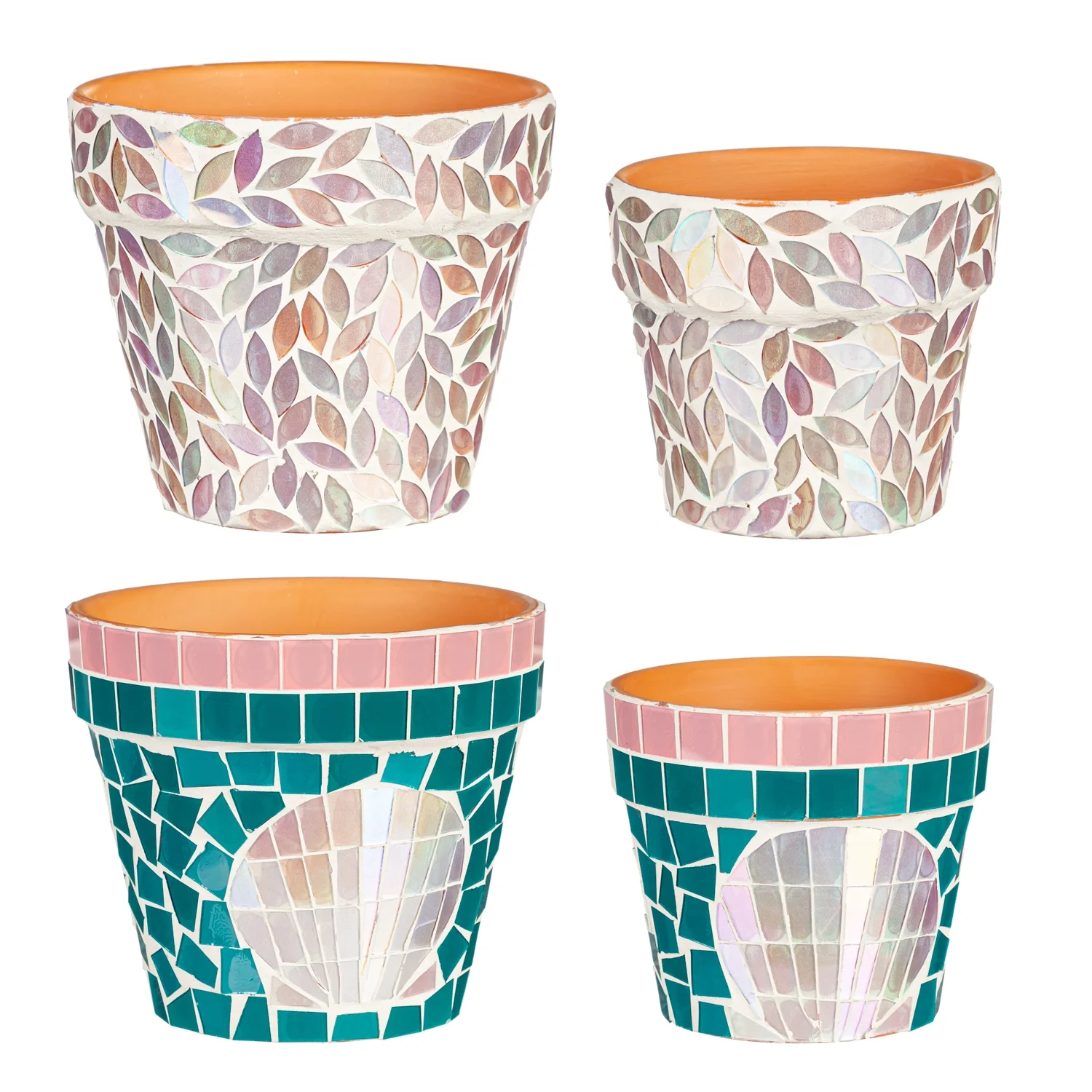 Mosaic Iridescent Coastal Cachepot, Nested Set of 2, Asst of 2