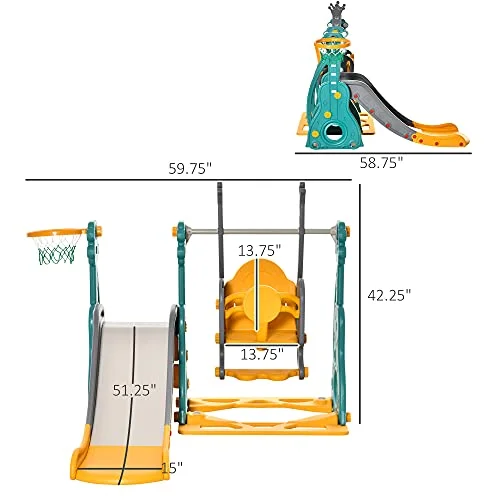 Qaba 3 in 1 Toddler Swing and Slide Set, Kids Slide with Climber, Ultra-Safety, Basketball Hood, Baby Playground Set, Fun Indoor/Outdoor Playset Exercise Toy for Ages 1.5-3