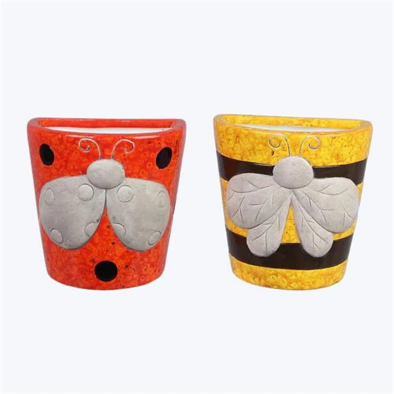 Ceramic Bee & Ladybug Pot, Assorted Color - 2 Piece
