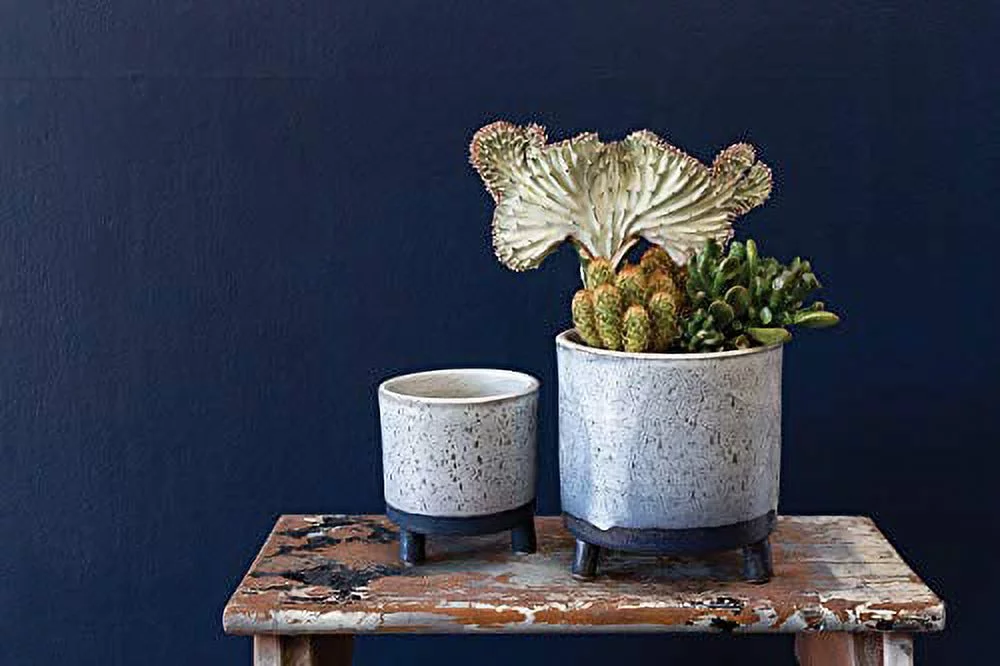 Lova Footed Pots l Blue Ceramic Pots with Stand (4.75