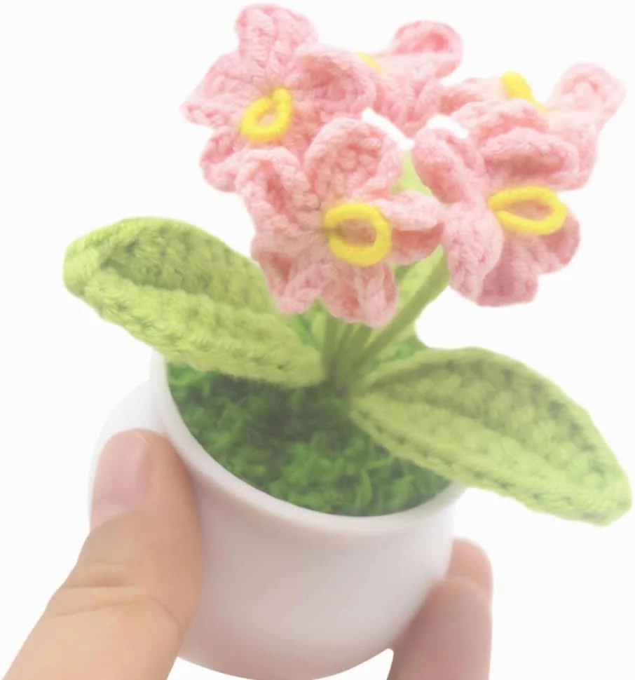 YHRY Crochet Flowers Forget Me Not Knit Flowers Crochet Decorations Artificial Flowers Handmade Knitted Flower Table Decor Office Home Decoration Gifts Pink 1Pc 4
