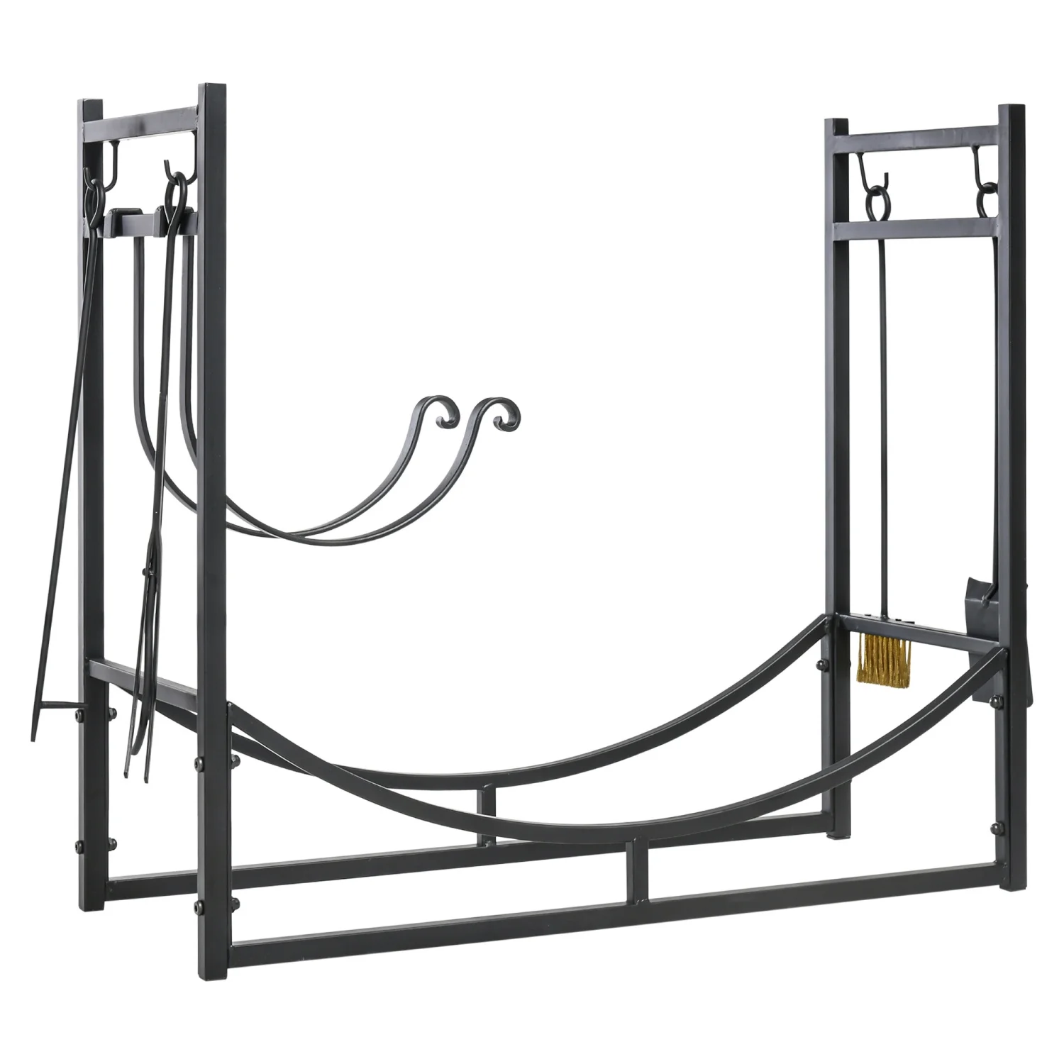 YLtoohoom Firewood Rack with Fireplace Tools  Indoor Outdoor Firewood Holder  Curved Bottom with 2 Tiers for Fireplace  Wood Stove  Hearth or Fire Pit  Black