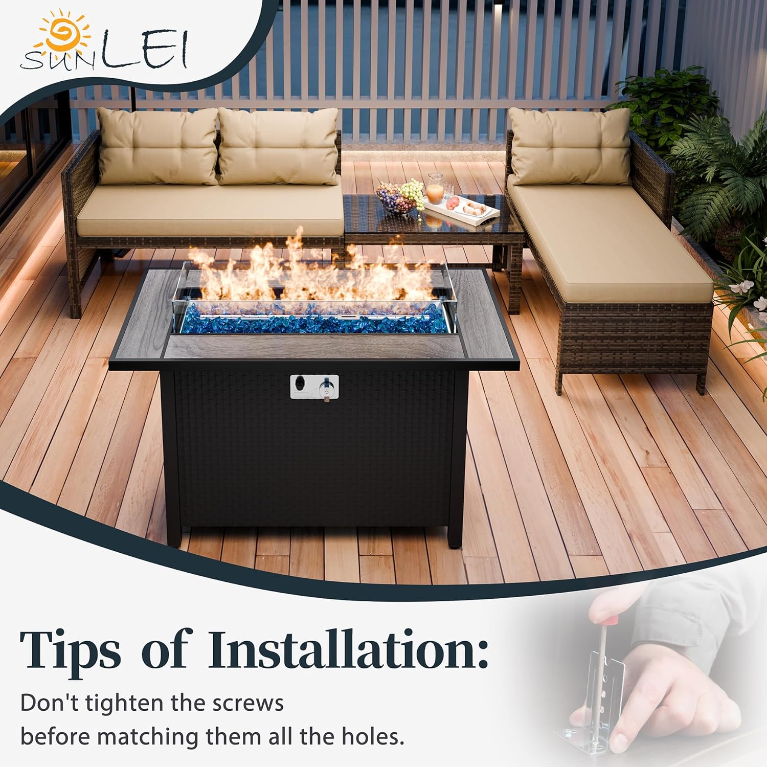 Dina 3-Piece Wicker Patio Conversation Furniture Set  Patio Corner Sofa with Outdoor PE Rattan  Includes Loveseat Sofa Sectional  White Couch and Coffee Table (Brown Rattan/Khaki  3 PCS S