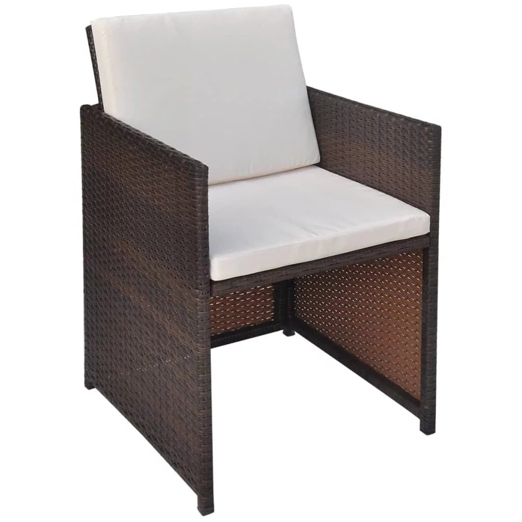 Dcenta Patio Chairs 2 pcs with Cushions and Pillows Poly Rattan Brown