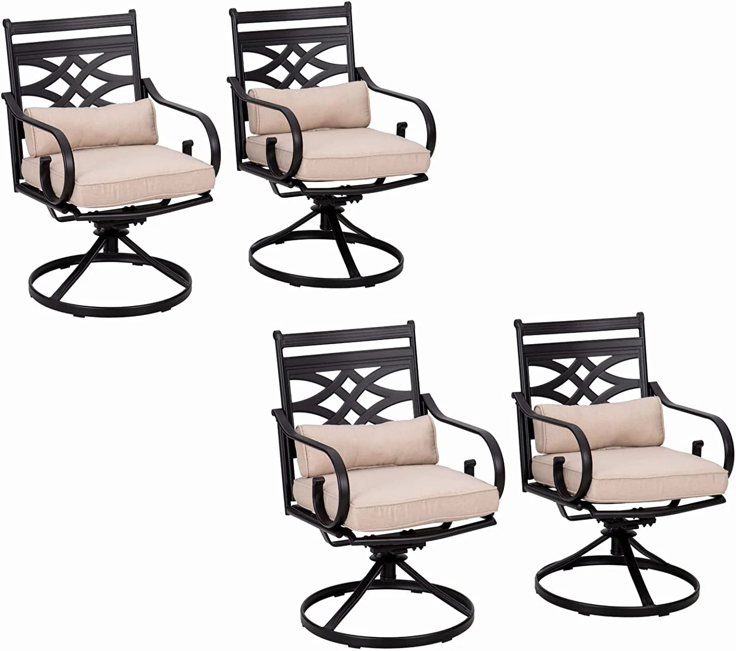 7 PCS Heavy Duty Metal Patio Dining Sets with 6 Swivel Chairs (Cushion Included) and 1 Rectangular Metal Table with Umbrella Hole  Outdoor Furniture for 6