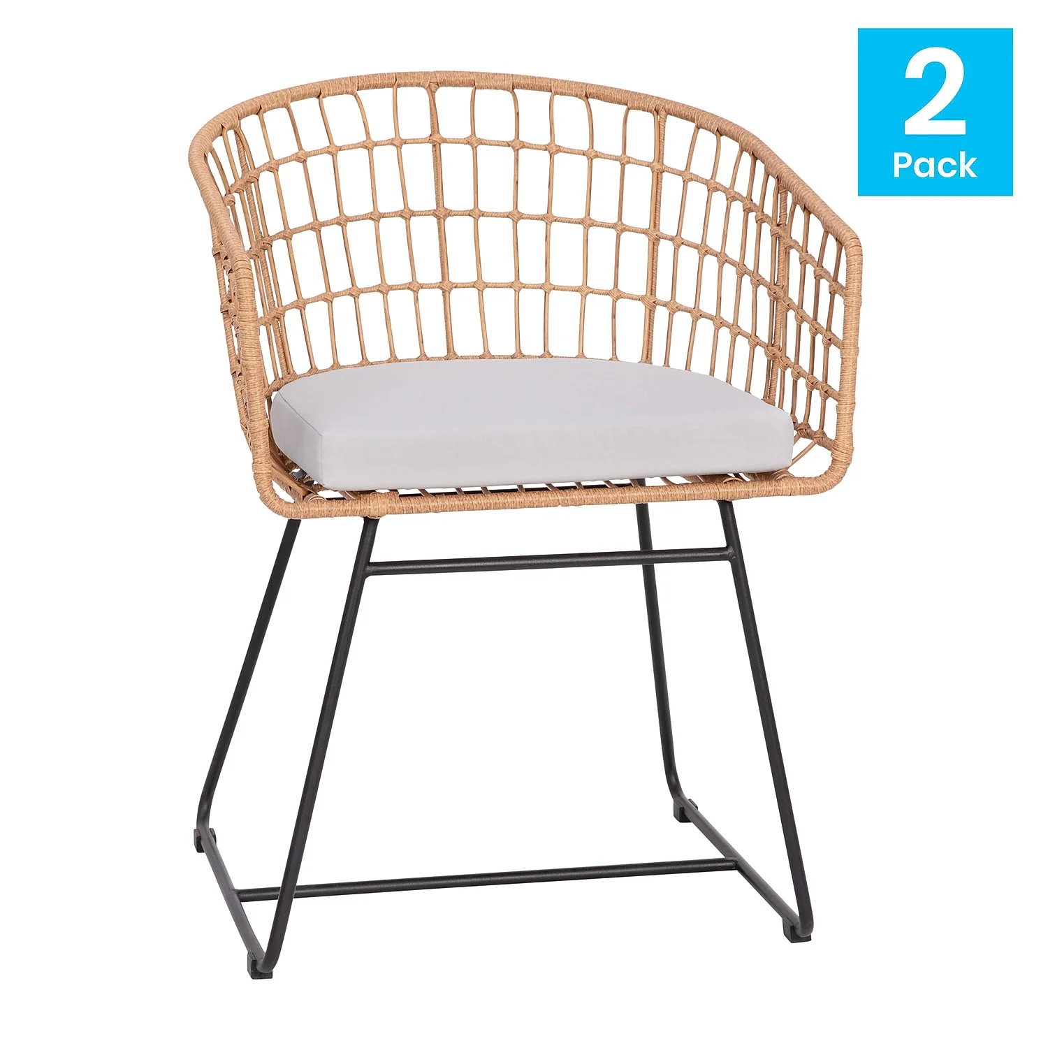 Flash Furniture Devon Wicker Patio Club Chairs, Natural/Light Gray, Set of 2