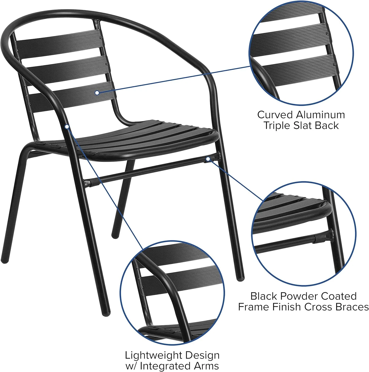 Lila Black Metal Restaurant Stack Chair With Aluminum Slats