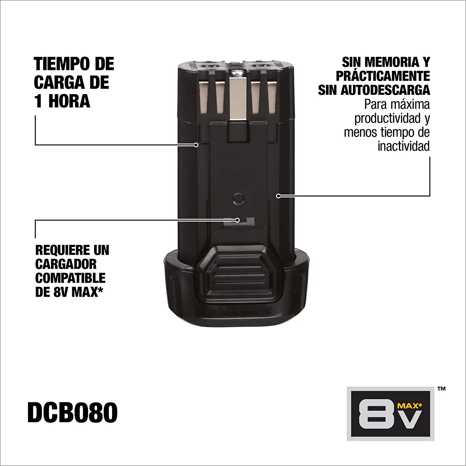 DEWALT 8V MAX Battery (DCB080) , Black