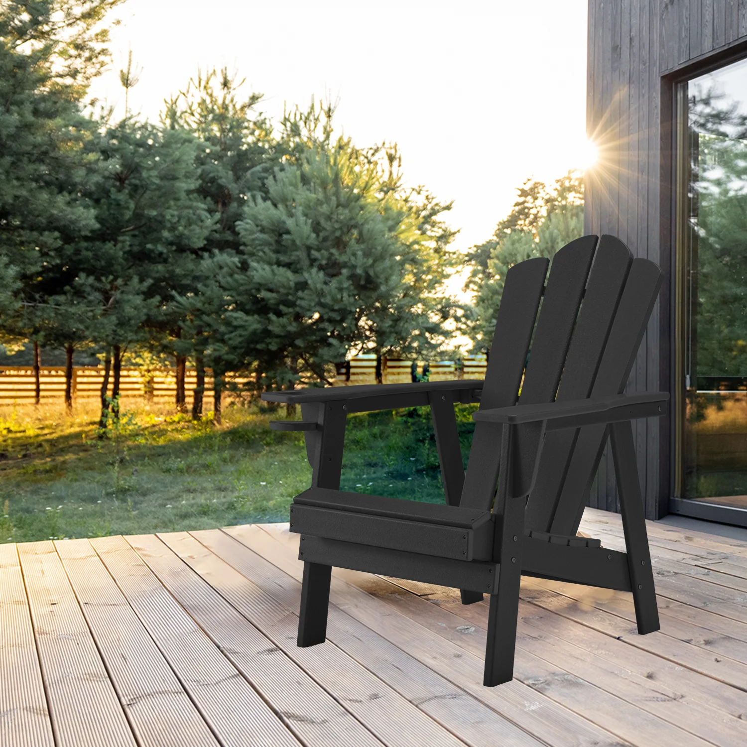 Richryce Adirondack Chair, Patio Chairs, Fire Pit Chairs - HDPE Poly Lumber with Cup Holder, Suitable for Lawn, Backyard, Garden, Patio, Camping