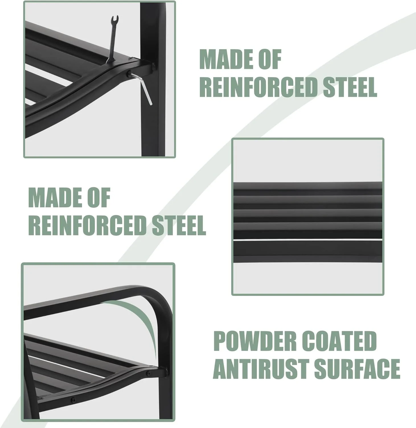 Patio Bench Park Bench Outdoor Bench Garden Bench Metal Pack Bench with Armrests 480lbs Cast Iron Sturdy Steel Frame Furniture Chair for Porch Entryway Lawn Decor Deck, Black