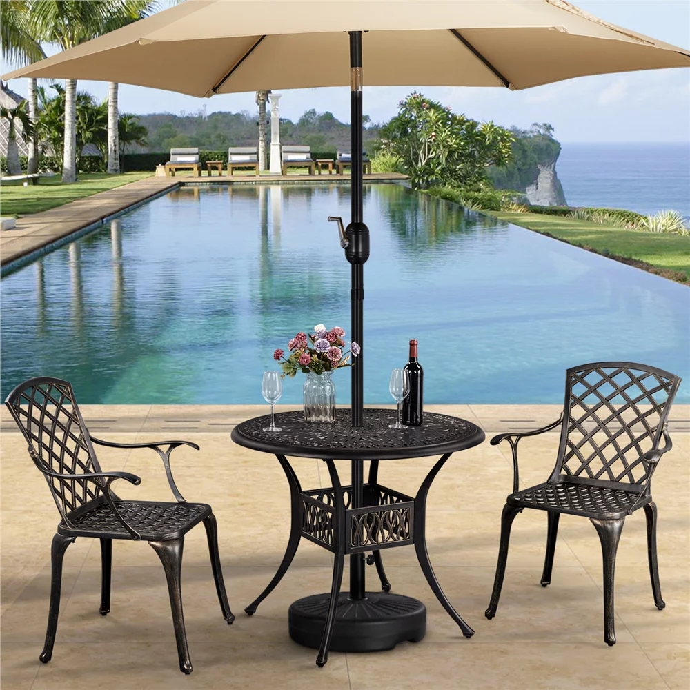 Easyfashion 2pcs Patio Dining Chairs + Outdoor Bistro Table, Bronze