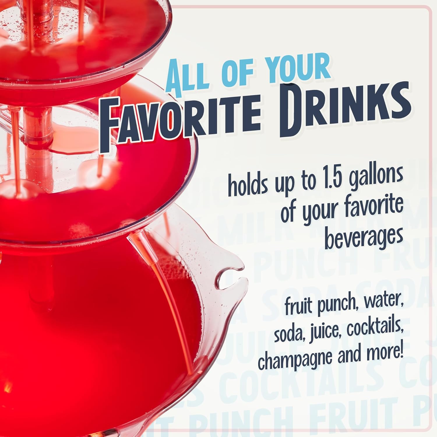 Nostalgia 3-Tier Party Fountain, Holds 1.5 Gallons, LED Lighted Base, Includes 8 Reusable Cups, 1.5 Gallon, Clear