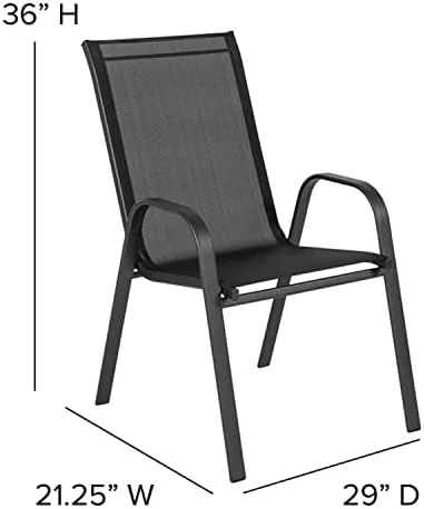 4 Pack Brazos Series Black Outdoor Stack Chair With Comfort Material And Metal Frame